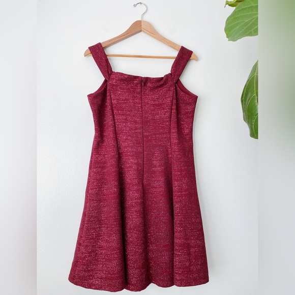 Betsy & Adam's Off-The-Shoulder Glitter Formal Wedding Prom Homecoming Red Dress - Picture 7 of 10